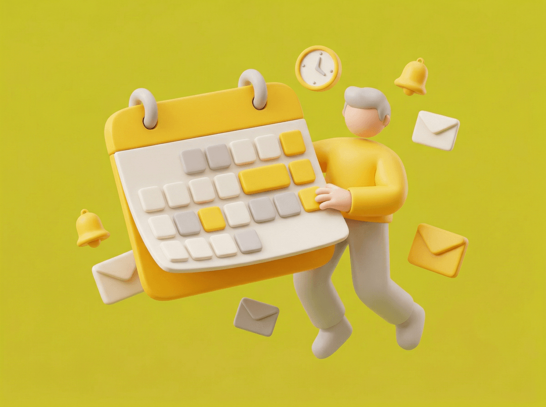 Character organizing a calendar